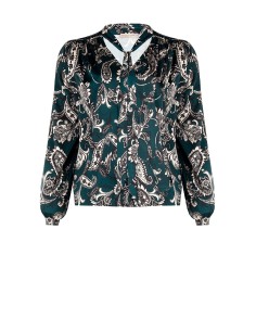 Blusa Curvy ampla e fluida em cetim estampado paisley com laço Rinascimento Curvy 2