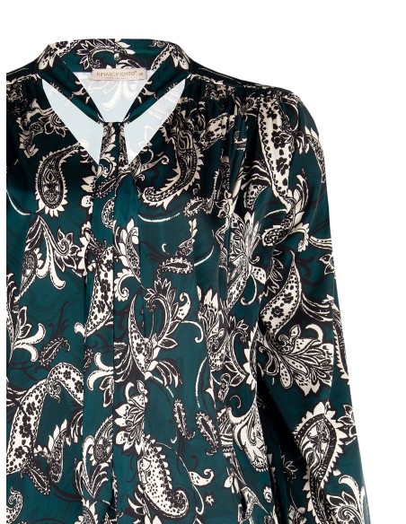 Blusa Curvy Ampla e Fluida em Cetim Estampa Paisley com Mini-gravata Rinascimento Curvy