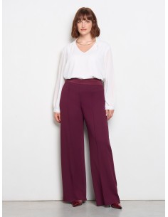 Calças Palazzo Curvy Em Scuba Crepe Com Cintura Em Cetim Plissada Rinascimento Curvy