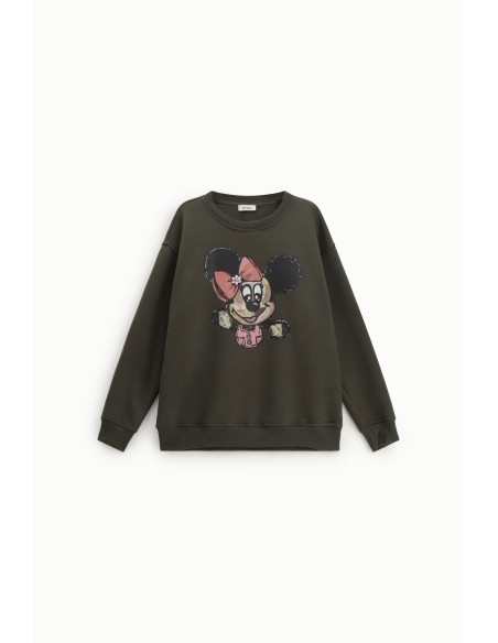 Sweatshirt de Gola Redonda com Estampa de Personagem e Detalhes Canelados Dixie