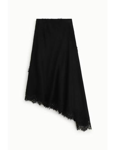 Saia assimétrica com acabamento em renda Dixie