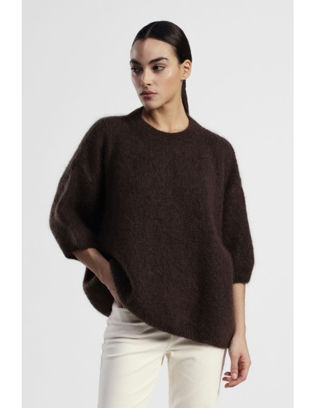 Camisola Oversize Mangas Três Quartos Decote Redondo Dixie