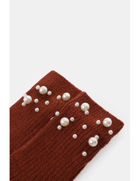 Meias em malha canelada com pérolas aplicadas Dixie