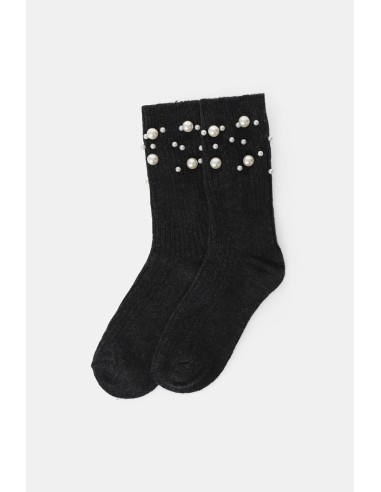 Meias caneladas com pérolas aplicadas Dixie