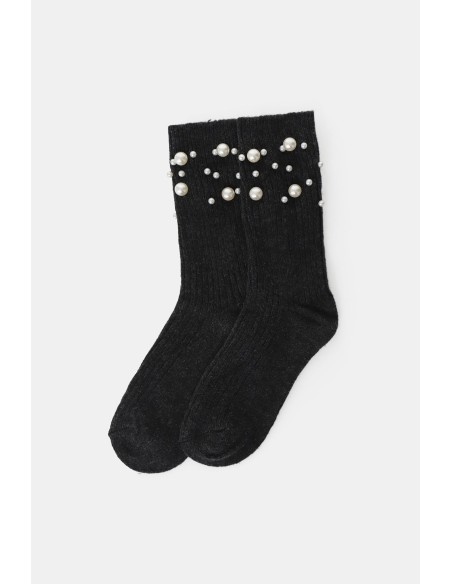 Meias caneladas com pérolas aplicadas Dixie