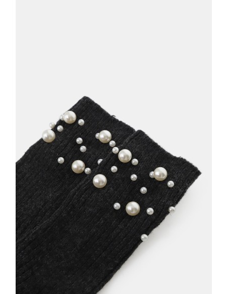 Meias em ponto canelado com pérolas aplicadas Dixie