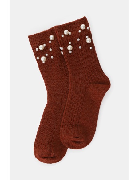 Meias caneladas com pérolas aplicadas Dixie