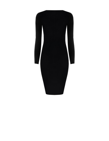 Vestido Midi Tubinho Em Malha Canelada Com Inserto Em Renda Rinascimento