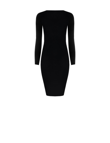 Vestido Midi Tubinho Em Malha Canelada Com Inserto Em Renda Rinascimento