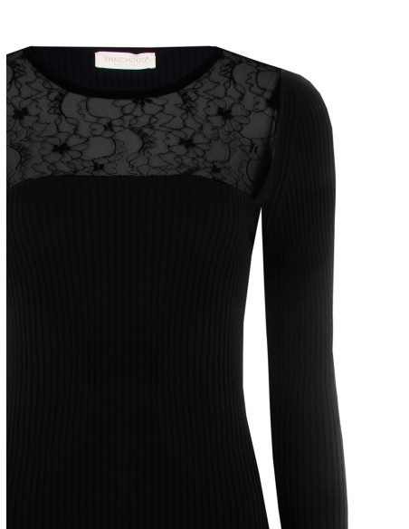 Vestido Midi Tubinho Em Malha Canelada Com Inserção De Renda Rinascimento
