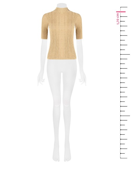 Top de gola alta canelado com fio em lurex Rinascimento