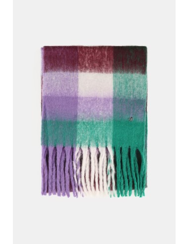 Cachecol xadrez com franjas e detalhes coloridos Dixie