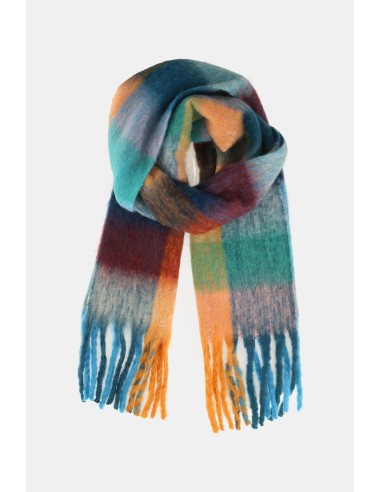 Cachecol xadrez com franjas e detalhes coloridos Dixie