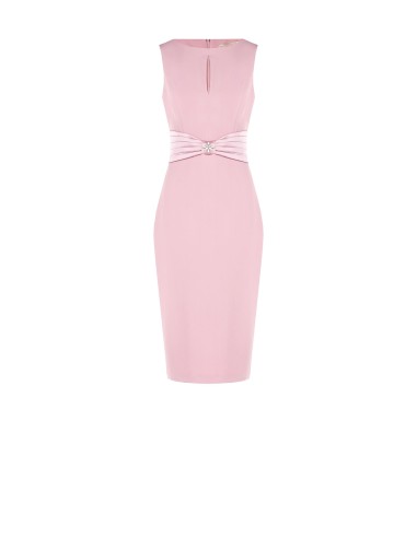 Vestido tubinho com faixa em cetim e detalhe de joia Rinascimento