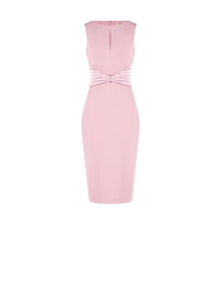 Vestido tubinho com faixa em cetim e detalhe de joia Rinascimento