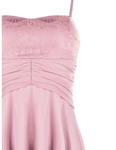 Vestido curto rodado em tule e renda Rinascimento