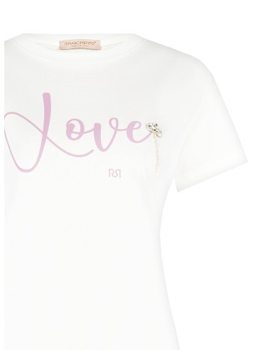 T-shirt regular em algodão com slogan e cristais cabochon Rinascimento