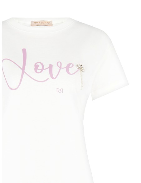 T-shirt regular em algodão com slogan e cristais cabochon Rinascimento