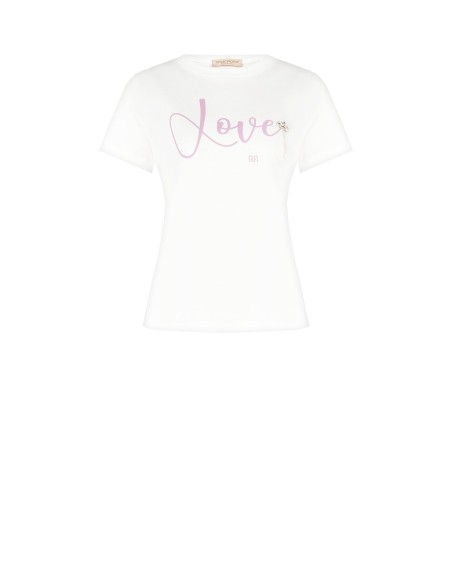 T-shirt regular em algodão com slogan e cristais cabochon Rinascimento