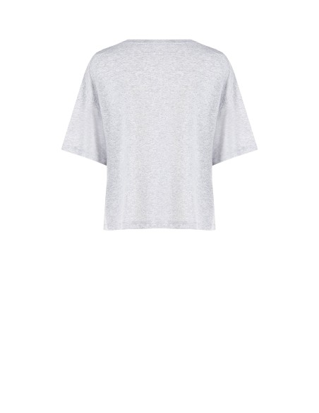 T-shirt oversize em mistura de algodão com estampado de flores laminadas Rinascimento