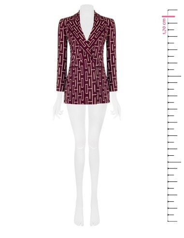 Blazer Oversize Acinturado com Abotoamento Duplo em Tecido Técnico Estampado Rinascimento