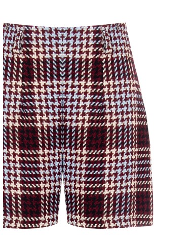 Calças curtas retas em malha com padrão aos quadrados e pied-de-poule Rinascimento