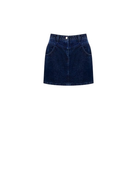 Minissaia trapézio em denim com detalhes em lurex Rinascimento