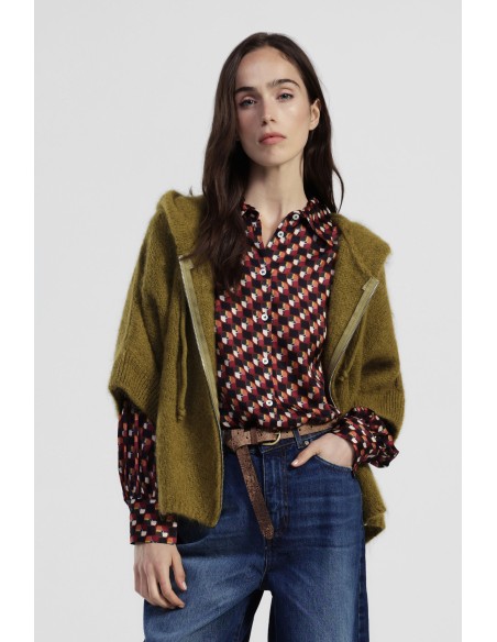 Cardigan com capuz, fecho de correr e mangas ao cotovelo Dixie