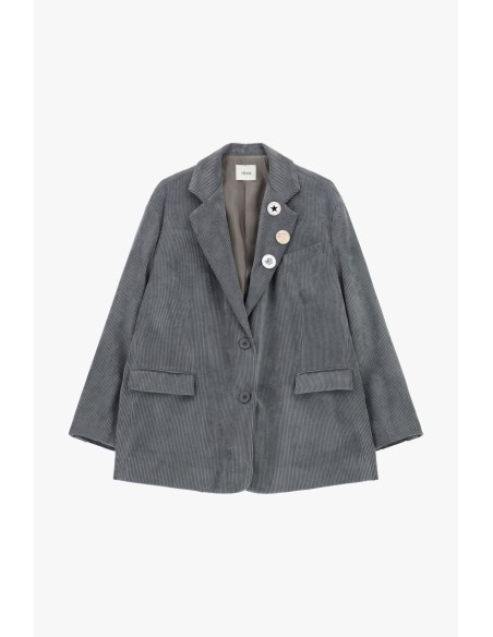 Blazer Canelado com Broches Decorativos e Bolsos Dixie