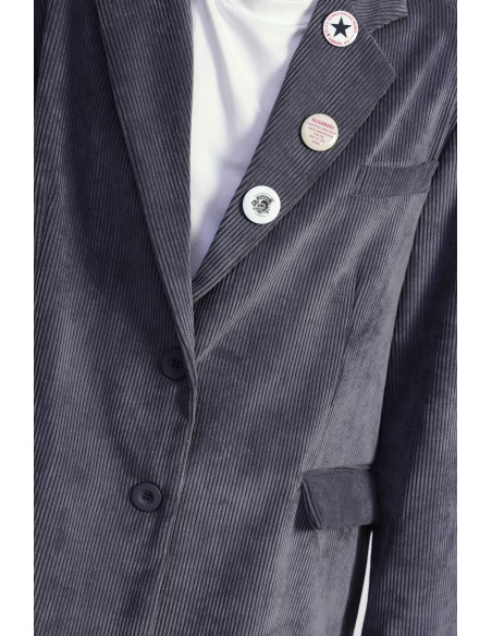 Blazer canelado com broches decorativos e bolsos Dixie