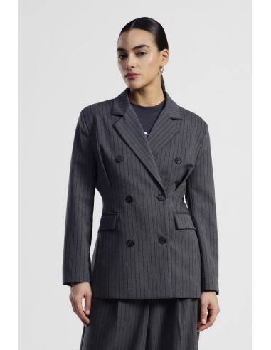 Blazer de Abotoamento Duplo às Riscas com Bolsos de Embutir Dixie