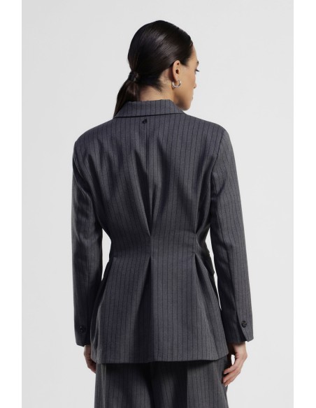 Blazer de abotoamento duplo risca-de-giz com bolsos embutidos Dixie