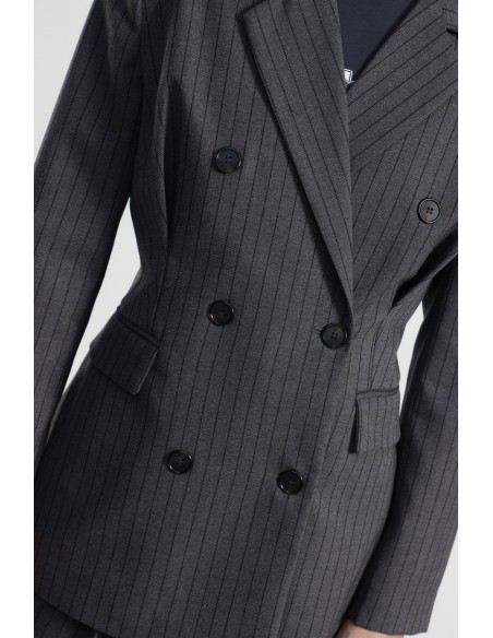 Blazer de Duplo Peito Gessado com Bolsos de Vivo Dixie