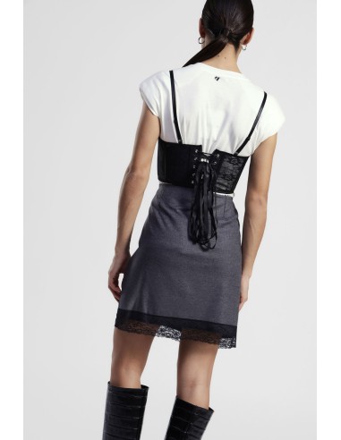 T-shirt de manga curta com corpete em renda e laços Dixie