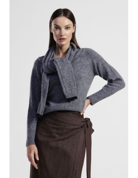 Camisola de gola redonda com cachecol integrado atado Dixie