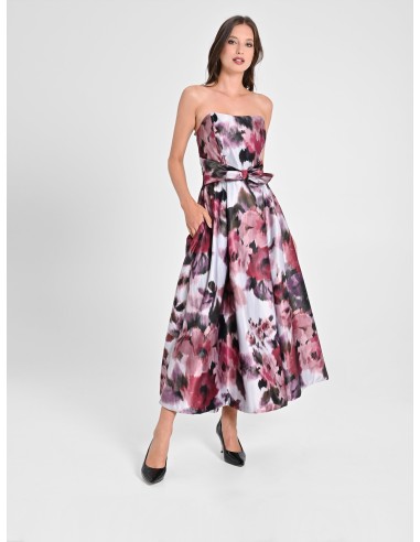 Vestido midi rodado em cetim com bolsos Rinascimento