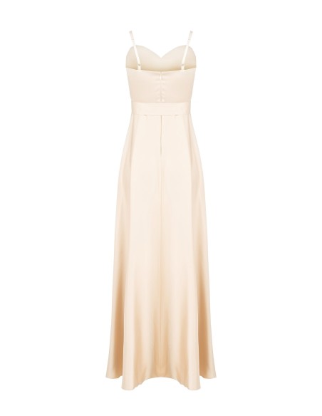 Vestido longo evasê em cetim com cinto-joia incorporado Rinascimento