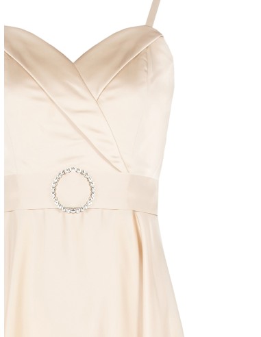 Vestido longo rodado em cetim com cinto-joia incorporado Rinascimento