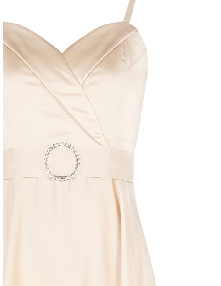 Vestido longo rodado em cetim com cinto-joia incorporado Rinascimento