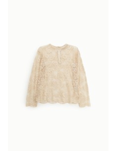 T-shirt de mangas compridas em renda com barra ondulada Dixie