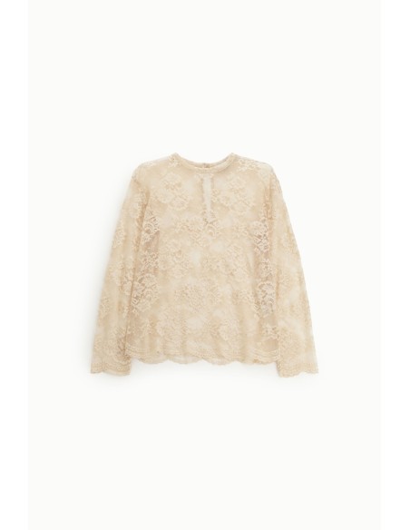 T-shirt de mangas compridas em renda com barra ondulada Dixie