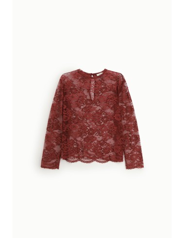 T-shirt de mangas compridas em renda com barra recortada Dixie