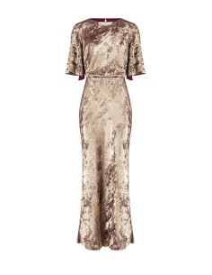 Vestido longo efeito laminado franzido nos quadris Rinascimento