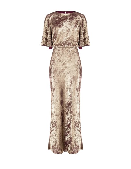 Vestido longo efeito laminado franzido nos quadris Rinascimento