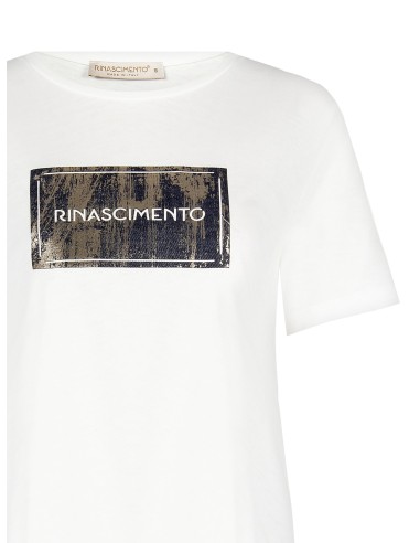 T-shirt de corte regular em algodão com estampa de logótipo laminado Rinascimento