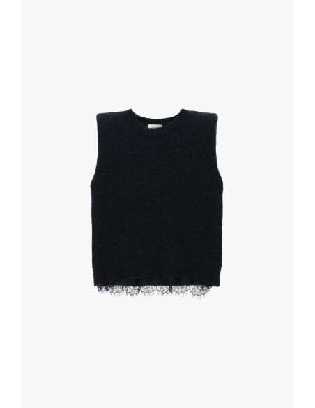 Colete Sem Mangas Com Borda Em Renda Dixie