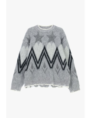 Camisola de gola redonda com motivo de estrelas e zig-zag Dixie