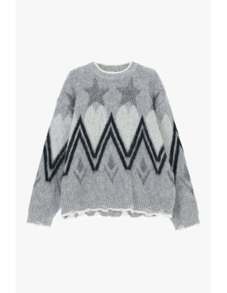 Camisola de gola redonda com motivo de estrelas e zig-zag Dixie