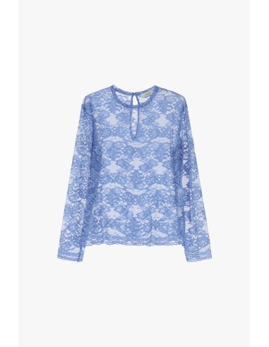 T-shirt Mangas Compridas em Renda com Bainha Ondulada Dixie