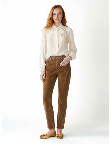 Calças retas em veludo elástico com efeito denim delavé Rinascimento